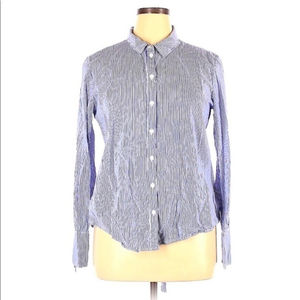 Sanctuary XL blue/white stripe lace up button‎ up long sleeve 100% cotton top